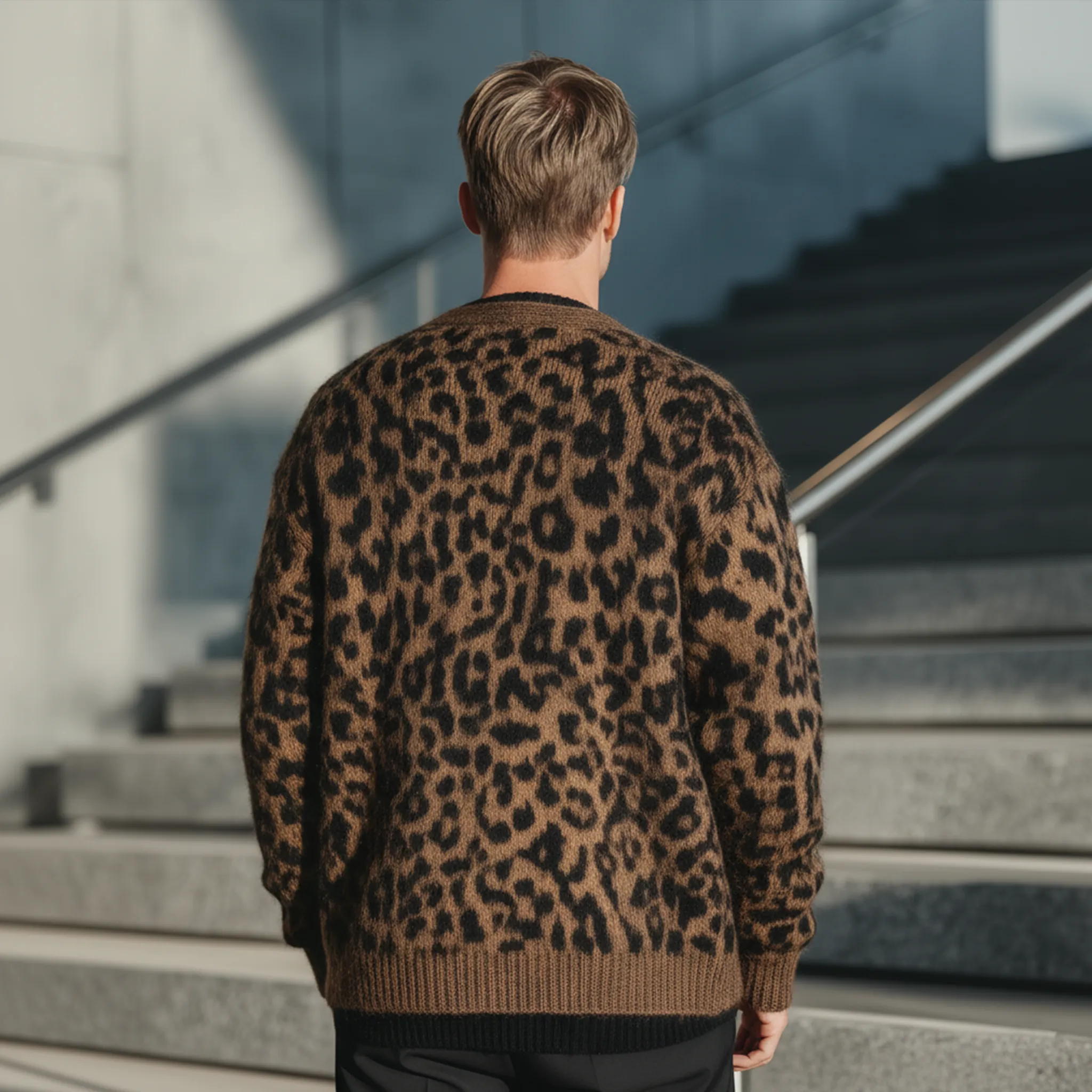 Men's Classic Casual Leopard Print Loose Knit Cardigan MTA1600J4K sold by Manly product image thumbnail 4