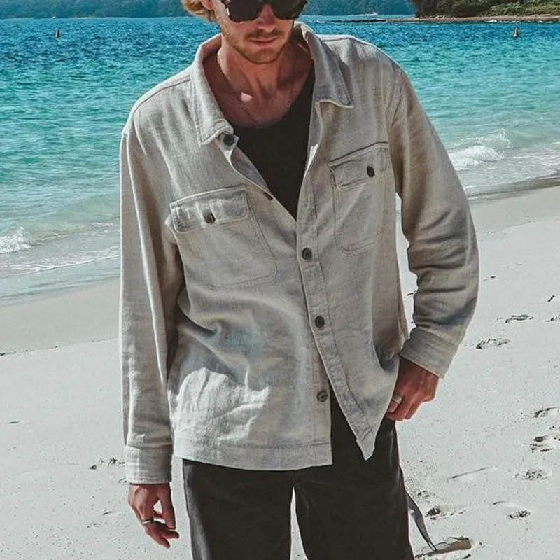 Men's Solid Color Multi Pocket Long Sleeve Lapel Shirt 77310747X sold by Manly product image thumbnail 2