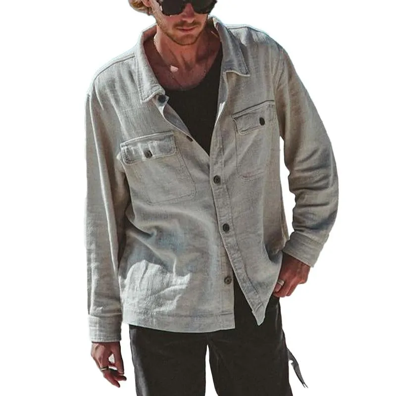 Men's Solid Color Multi Pocket Long Sleeve Lapel Shirt 77310747X sold by Manly