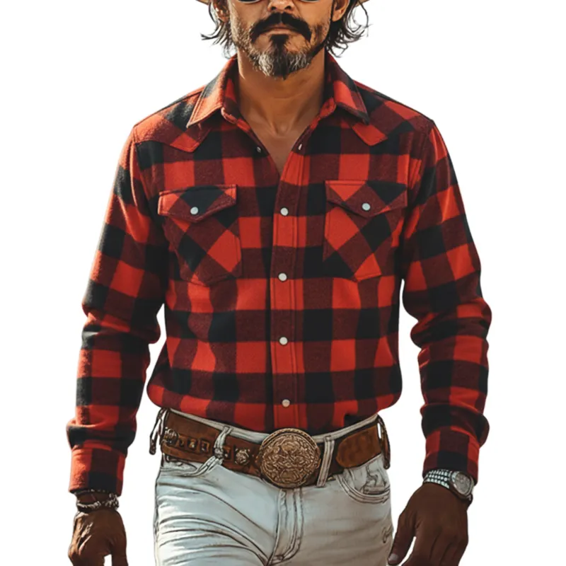 Men's Classic Western Tough Brushed Check Cotton Blend Pocket Long Sleeve Shirt MTA2131J9K sold by Manly