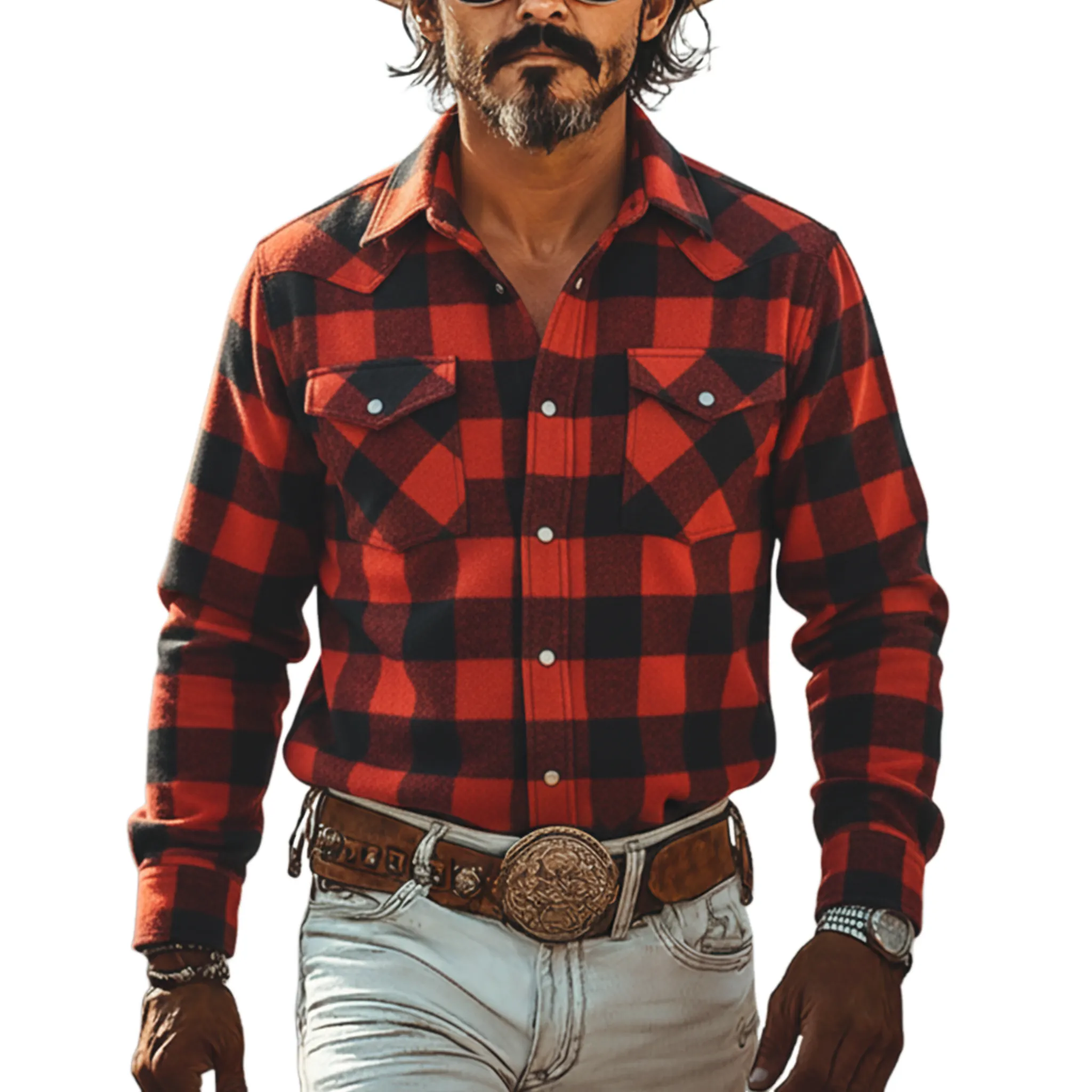 Men's Classic Western Tough Brushed Check Cotton Blend Pocket Long Sleeve Shirt MTA2131J9K sold by Manly