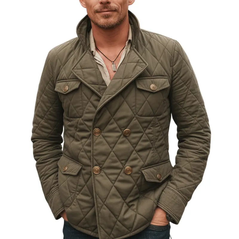 Men's Classic Double Breasted Army Green Padded Quilted Jacket MTA2073J4U sold by Manly
