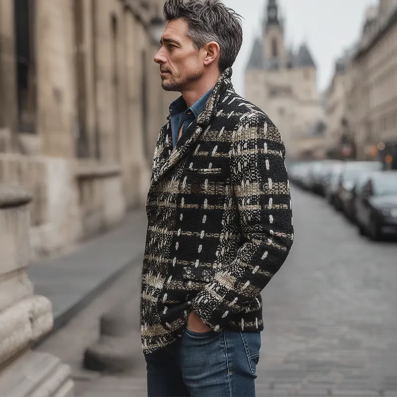 Men's Vintage Colorblock Tweed Double Breasted Jacket MTA2109J7U sold by Manly product image thumbnail 3