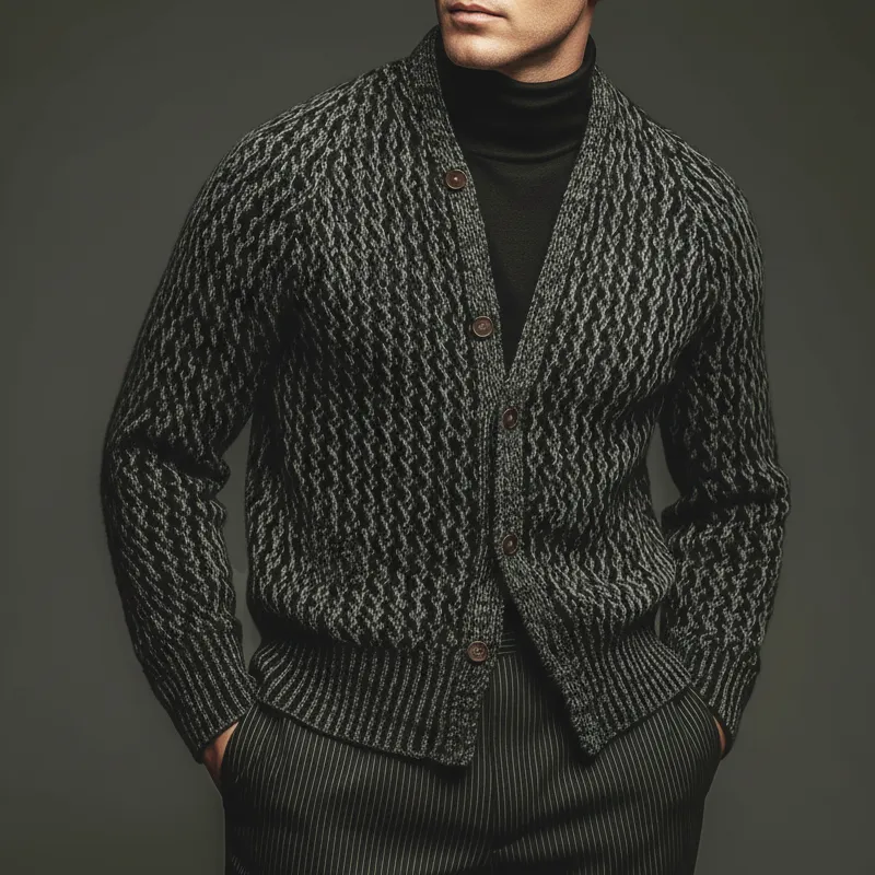 Men's Retro Colorblock Jacquard Button Knit Cardigan MTA2107J9U sold by Manly product image thumbnail 2