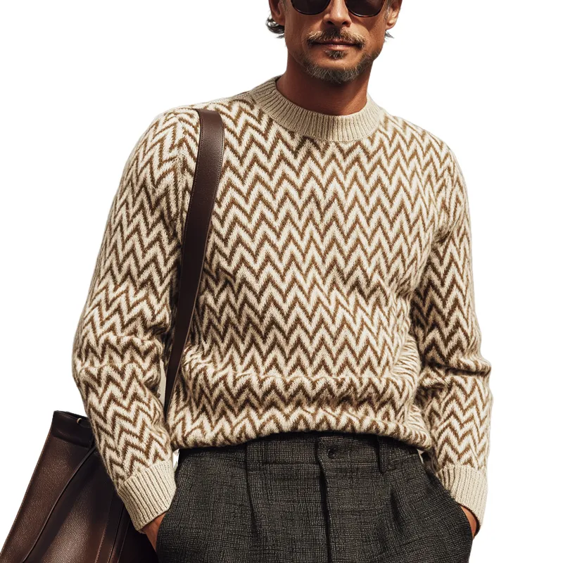 Men's Vintage Zigzag Colorblock Jacquard Crew Neck Sweater MTA2192J2U sold by Manly