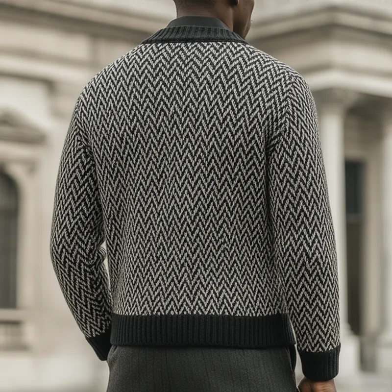 Men's Vintage Zigzag Colorblock Jacquard Button Knit Cardigan MTA2119J7U sold by Manly product image thumbnail 3