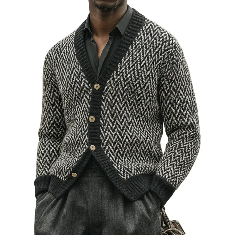 Men's Vintage Zigzag Colorblock Jacquard Button Knit Cardigan MTA2119J7U sold by Manly