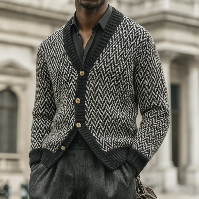 Men's Vintage Zigzag Colorblock Jacquard Button Knit Cardigan MTA2119J7U sold by Manly product image thumbnail 2
