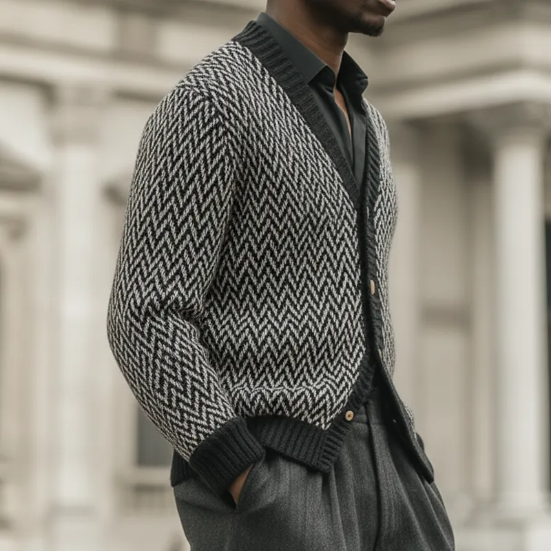Men's Vintage Zigzag Colorblock Jacquard Button Knit Cardigan MTA2119J7U sold by Manly product image thumbnail 4