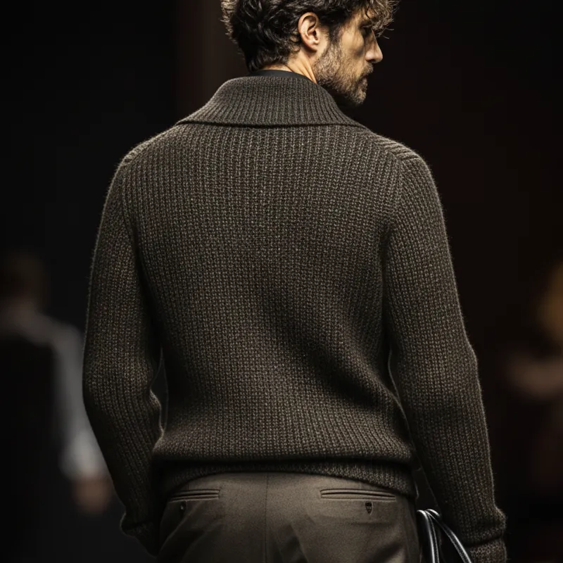 Men's Vintage Business Olive Green Zipper Lapel Knit Cardigan MTA2198J4U sold by Manly product image thumbnail 4