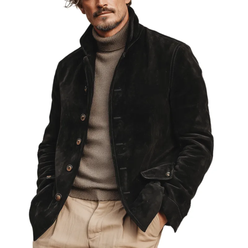 Men's Classic Retro Business Stand Collar Faux Velvet Jacket MTA2127J8K sold by Manly