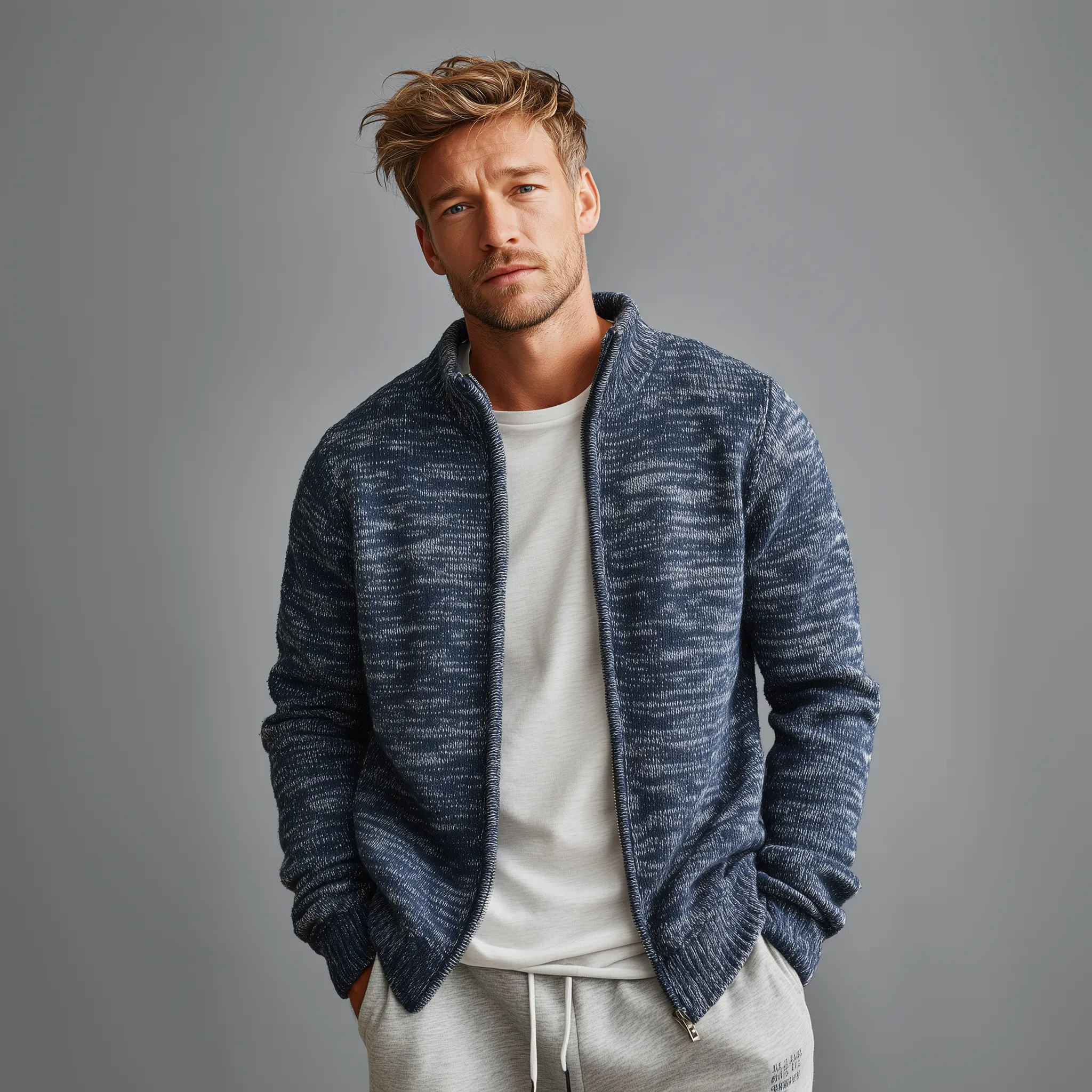 Men's Classic Casual Heterogeneous Textured Stand Collar Zippered Knit Cardigan MTA2183J0K sold by Manly product image thumbnail 2