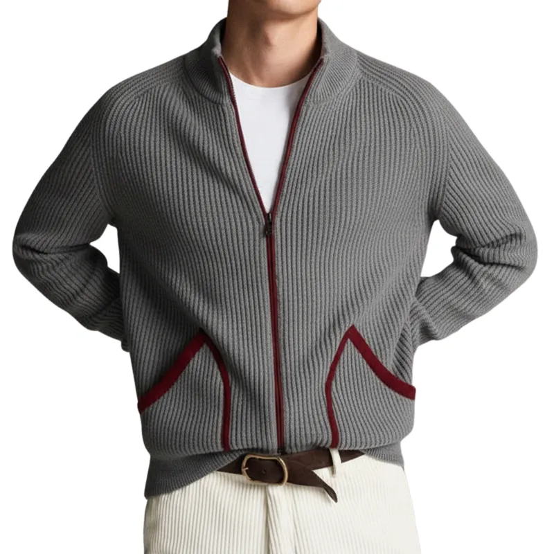 Men's Classic Casual Stand Collar Pocket Zipper Knit Cardigan MTA2153J4K sold by Manly