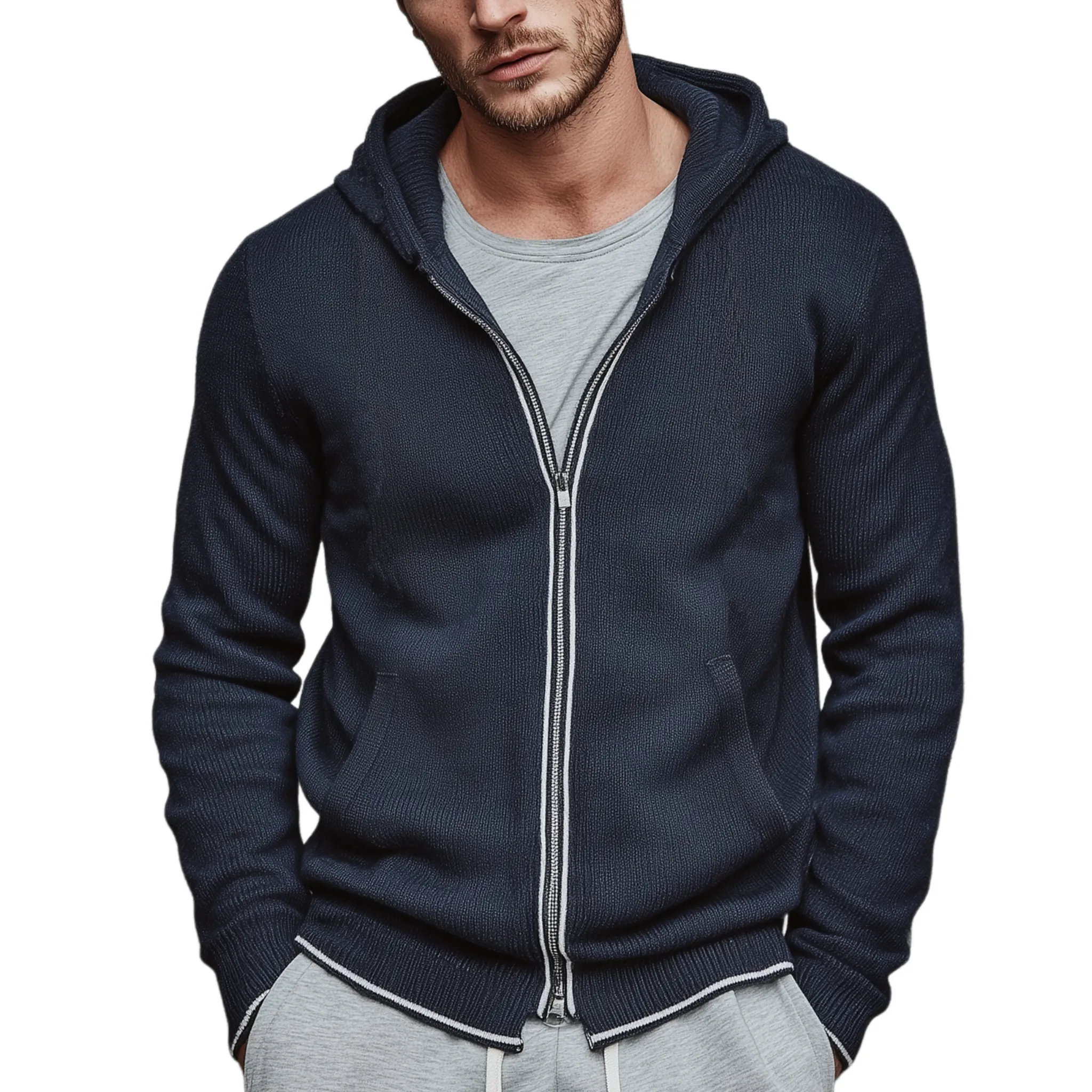 Men's Classic Casual Hooded Zippered Knit Cardigan MTA2178J2K sold by Manly