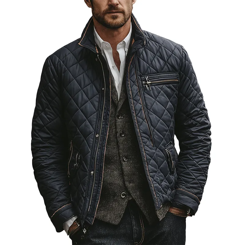 Men's Winter Vintage Quilted Stand Collar Warm Jacket MTA1513J5P sold by Manly