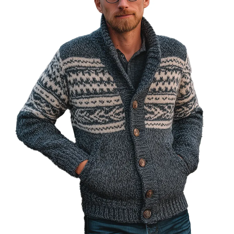 Men's Winter Vintage Knitted Jacquard Cotton Cardigan MTA1606J8P sold by Manly