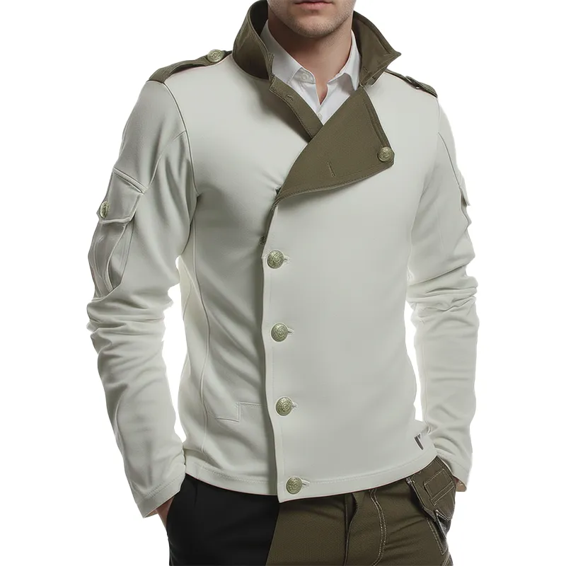 Men's Winter Retro Contrast Color Stitching Cotton Blend Elastic Button Sweatshirt MTA2140J4P sold by Manly