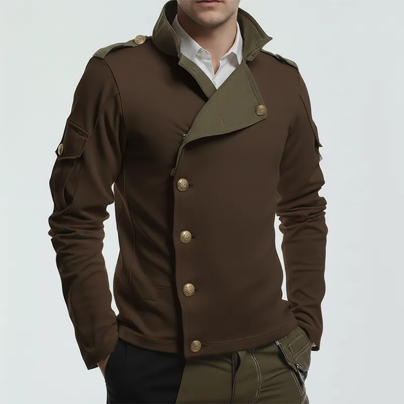 Men's Winter Retro Contrast Color Stitching Cotton Blend Elastic Button Sweatshirt MTA2140J4P sold by Manly product image thumbnail 3