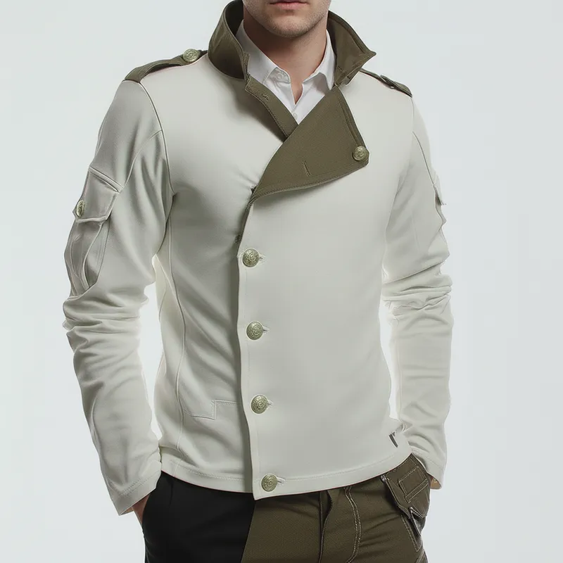 Men's Winter Retro Contrast Color Stitching Cotton Blend Elastic Button Sweatshirt MTA2140J4P sold by Manly product image thumbnail 2