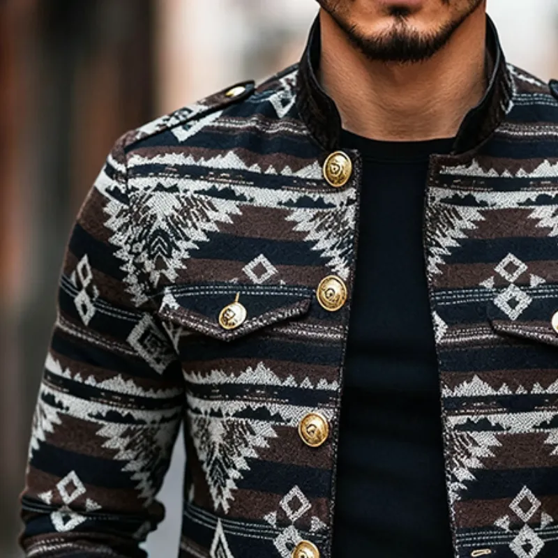 Men's Retro Casual Ethnic Style Geometric Stitching Stand Collar Jacket MTA1708J8TO sold by Manly product image thumbnail 3