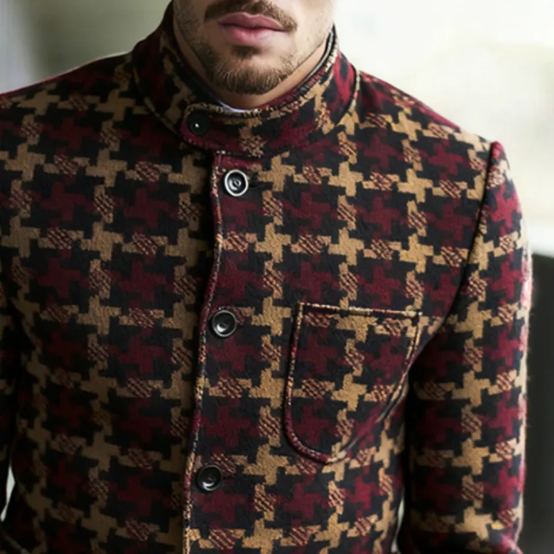 Men's Retro Casual Plaid Stand Collar Jacket MTA1771J2TO sold by Manly product image thumbnail 3