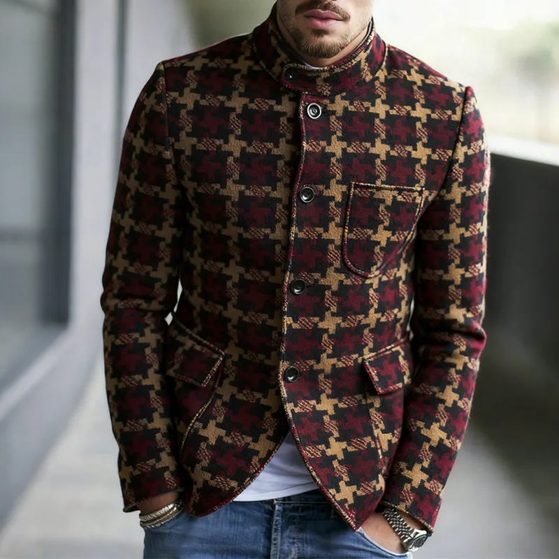 Men's Retro Casual Plaid Stand Collar Jacket MTA1771J2TO sold by Manly product image thumbnail 2