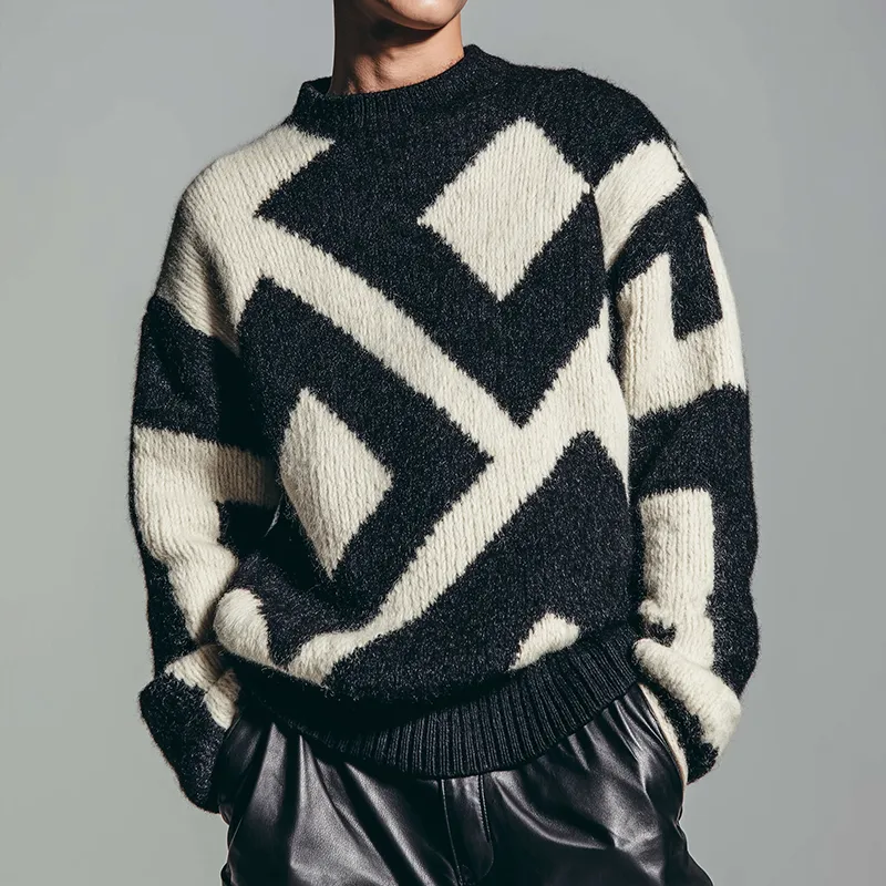 Men's Retro Casual Geometric Knitted Crew Neck Pullover Sweater MTA1728J2TO sold by Manly product image thumbnail 2