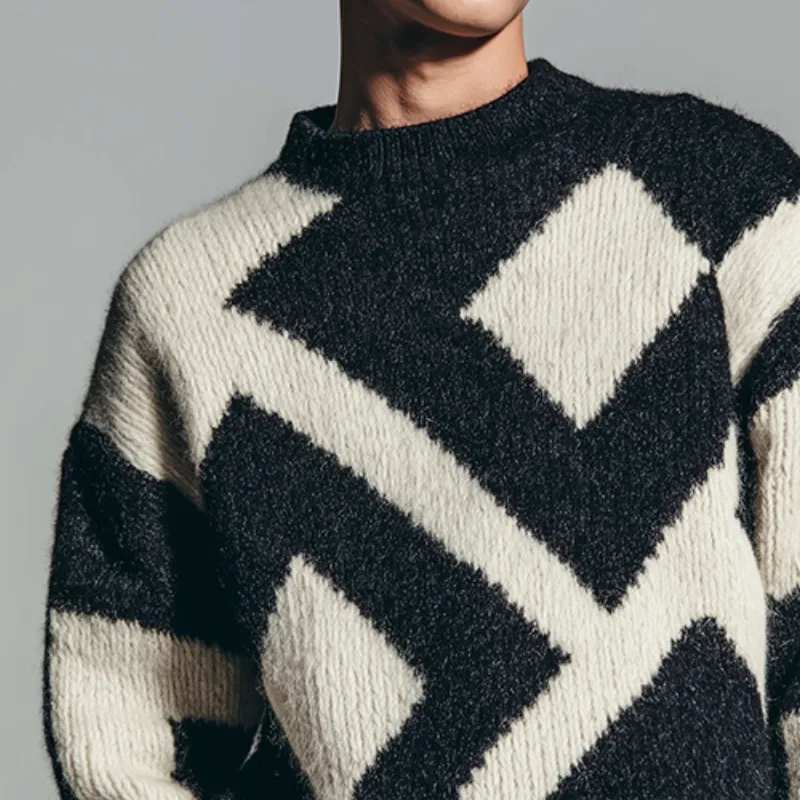 Men's Retro Casual Geometric Knitted Crew Neck Pullover Sweater MTA1728J2TO sold by Manly product image thumbnail 3