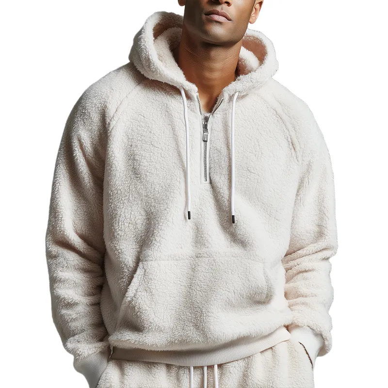 Men's Retro Casual Solid Color Polar Fleece Zip-Up Hoodie MTA1731J9TO sold by Manly