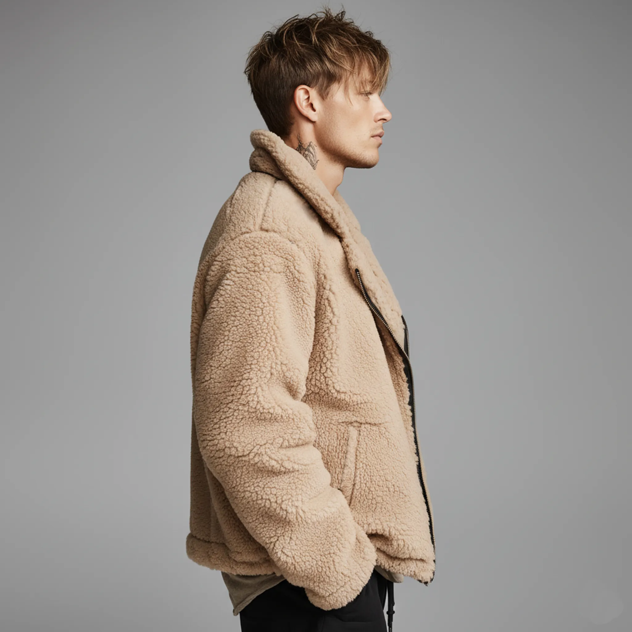 Men's Classic Casual Lapel Zipper Teddy Fleece Jacket MTA2089J2K sold by Manly product image thumbnail 3