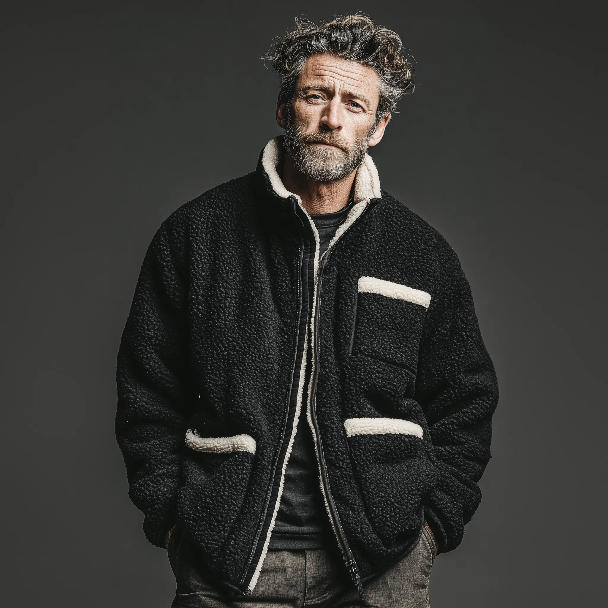 Men's Classic Casual Stand-up Collar Multi-pocket Teddy Fleece Jacket MTA2039J5K sold by Manly product image thumbnail 2