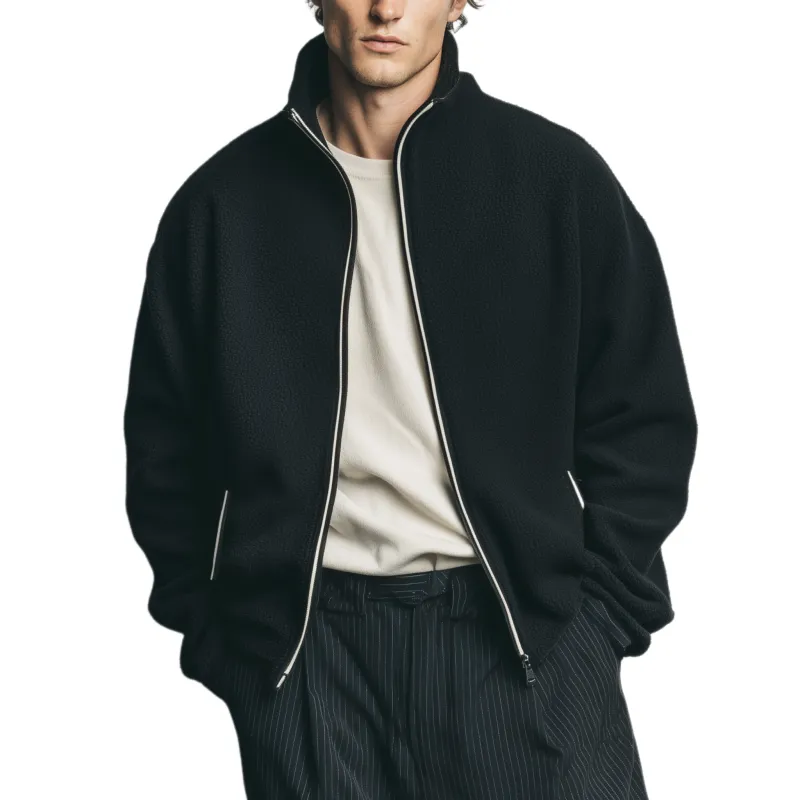 Men's Classic Casual Stand Collar Zipper Teddy Fleece Jacket MTA2004J7K sold by Manly