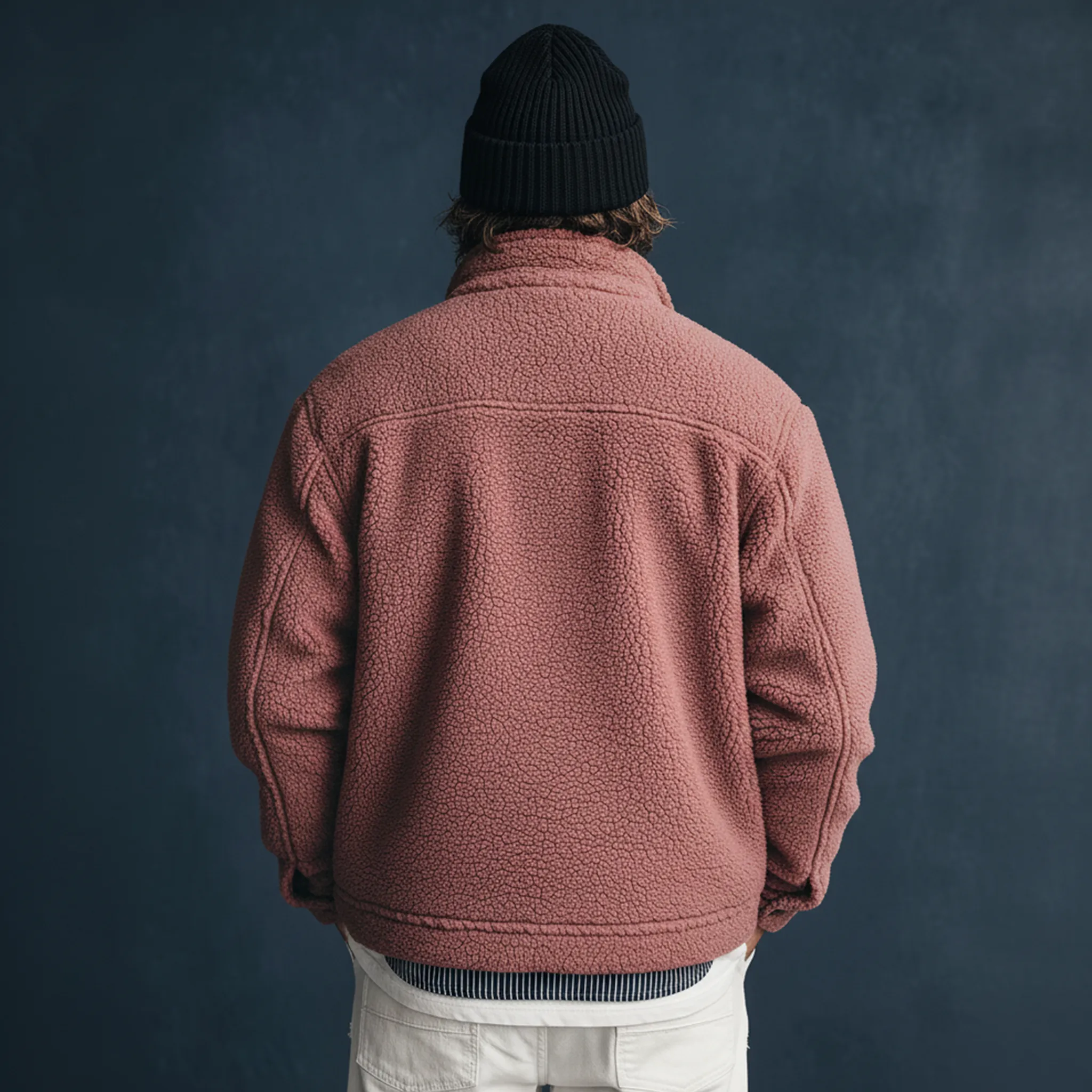 Men's Classic Casual Stand-up Collar Zipper Pink Teddy Fleece Jacket MTA2047J9K sold by Manly product image thumbnail 4