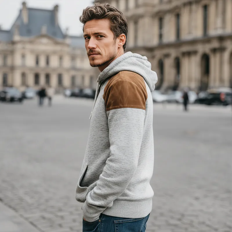 Men's Casual Suede Colorblock Hoodie MTA2080J0U sold by Manly product image thumbnail 3