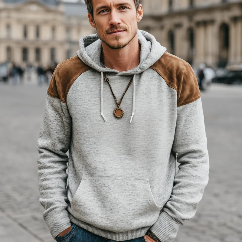 Men's Casual Suede Colorblock Hoodie MTA2080J0U sold by Manly product image thumbnail 5