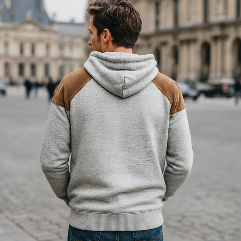 Men's Casual Suede Colorblock Hoodie MTA2080J0U sold by Manly product image thumbnail 4