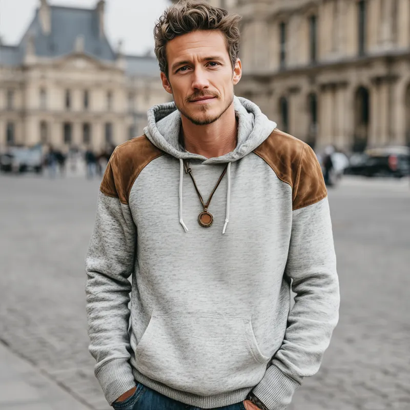 Men's Casual Suede Colorblock Hoodie MTA2080J0U sold by Manly product image thumbnail 2