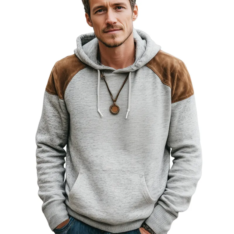 Men's Casual Suede Colorblock Hoodie MTA2080J0U made by Manly