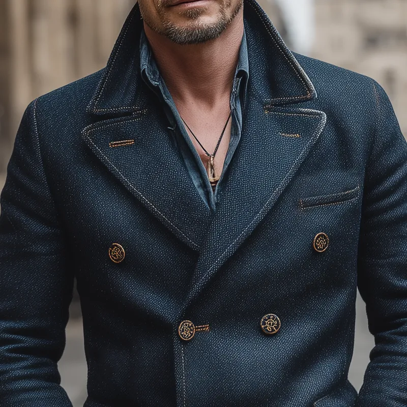 Men's Classic Navy Blue Double-breasted Faux Wool Blazer MTA2041J0U sold by Manly product image thumbnail 4