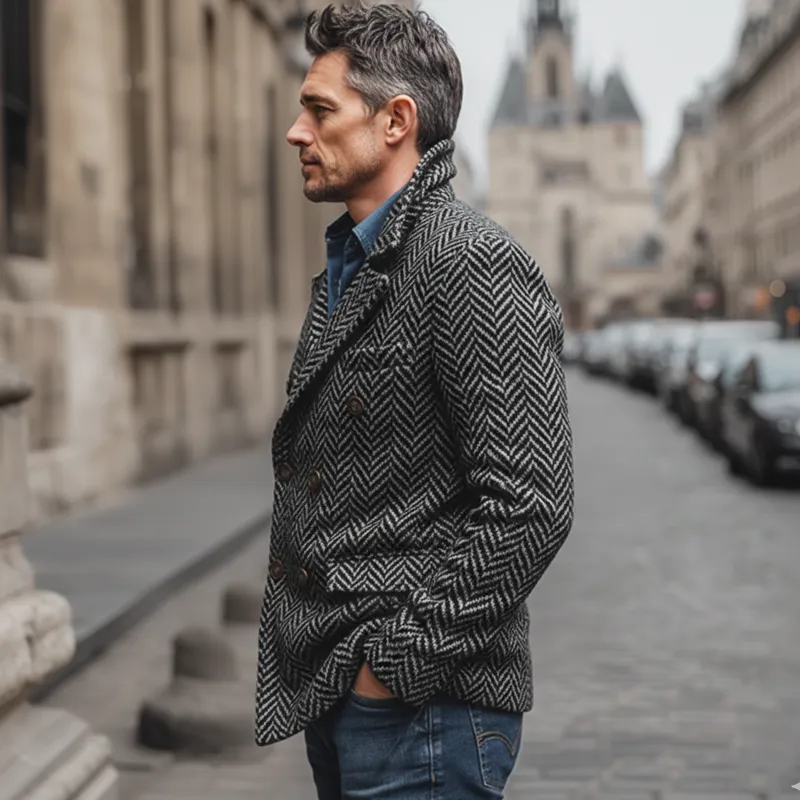 Men's Classic Herringbone Double-Breasted Faux Wool Blazer MTA2029J0U sold by Manly product image thumbnail 5