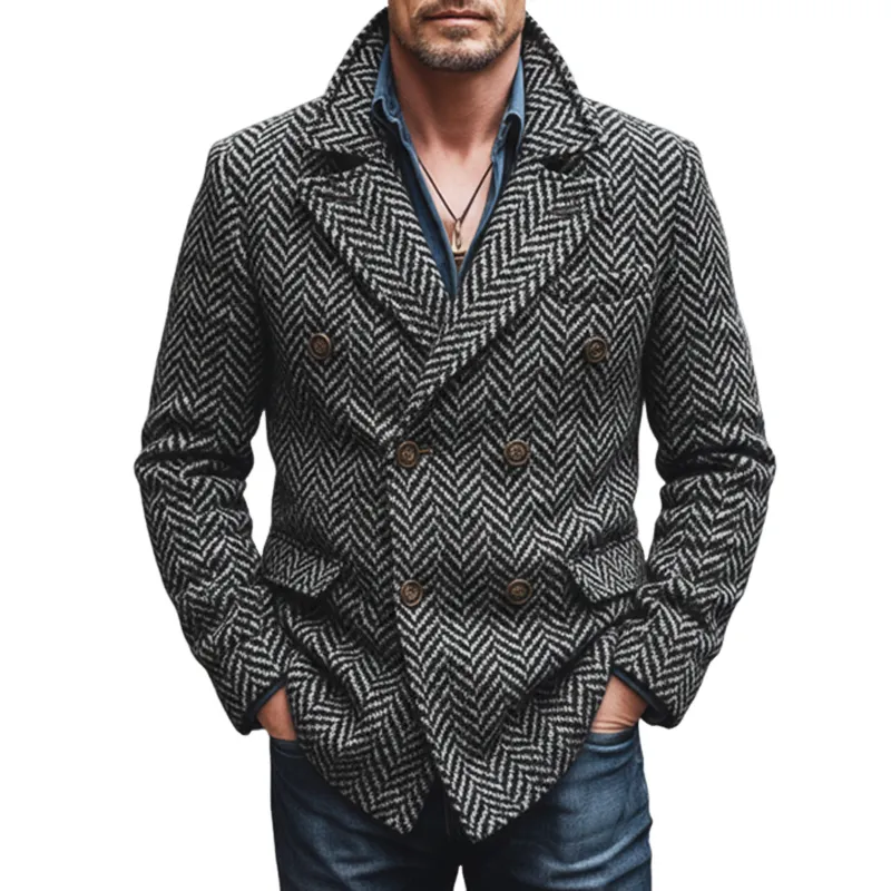 Men's Classic Herringbone Double-Breasted Faux Wool Blazer MTA2029J0U sold by Manly