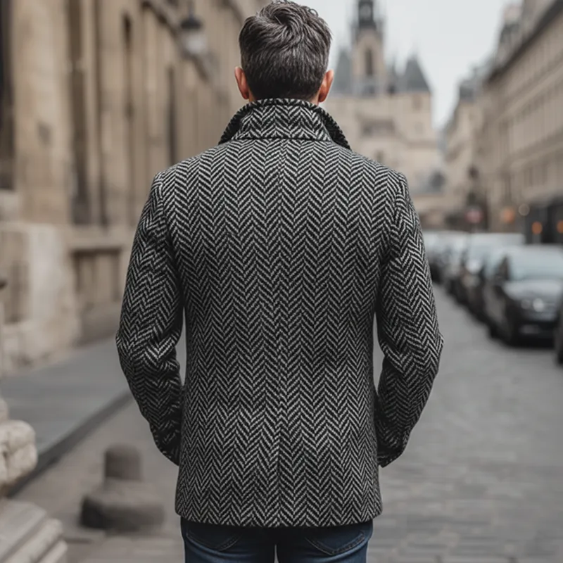 Men's Classic Herringbone Double-Breasted Faux Wool Blazer MTA2029J0U sold by Manly product image thumbnail 4