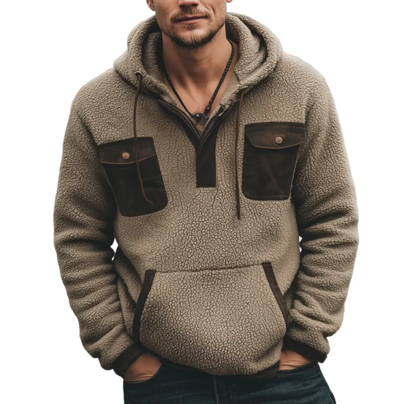 Men's Retro Coarse Grain Polar Fleece Colorblock Casual Hoodie MTA2041J5U sold by Manly