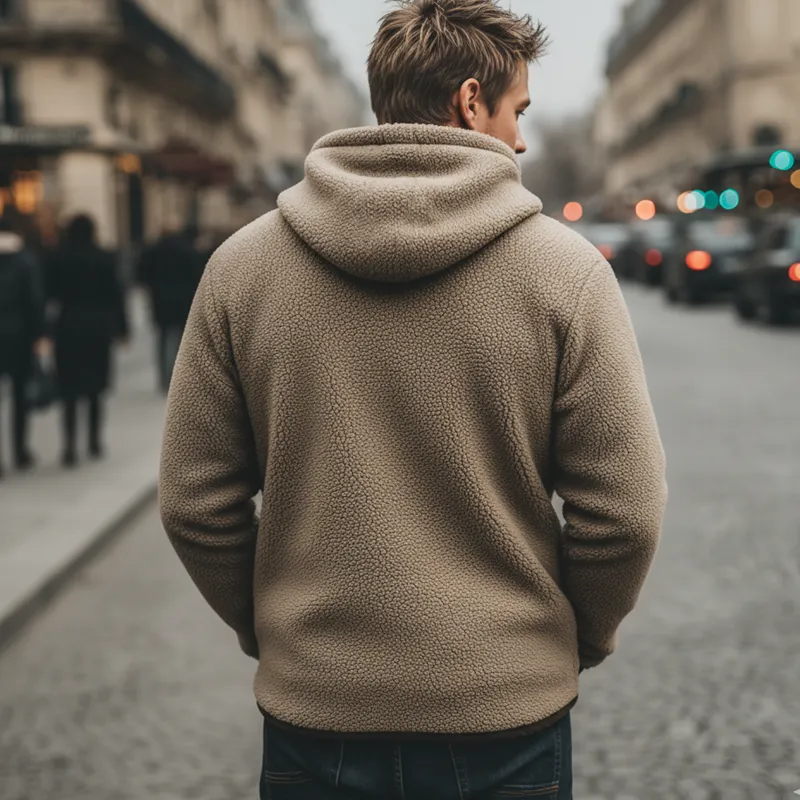 Men's Retro Coarse Grain Polar Fleece Colorblock Casual Hoodie MTA2041J5U sold by Manly product image thumbnail 4