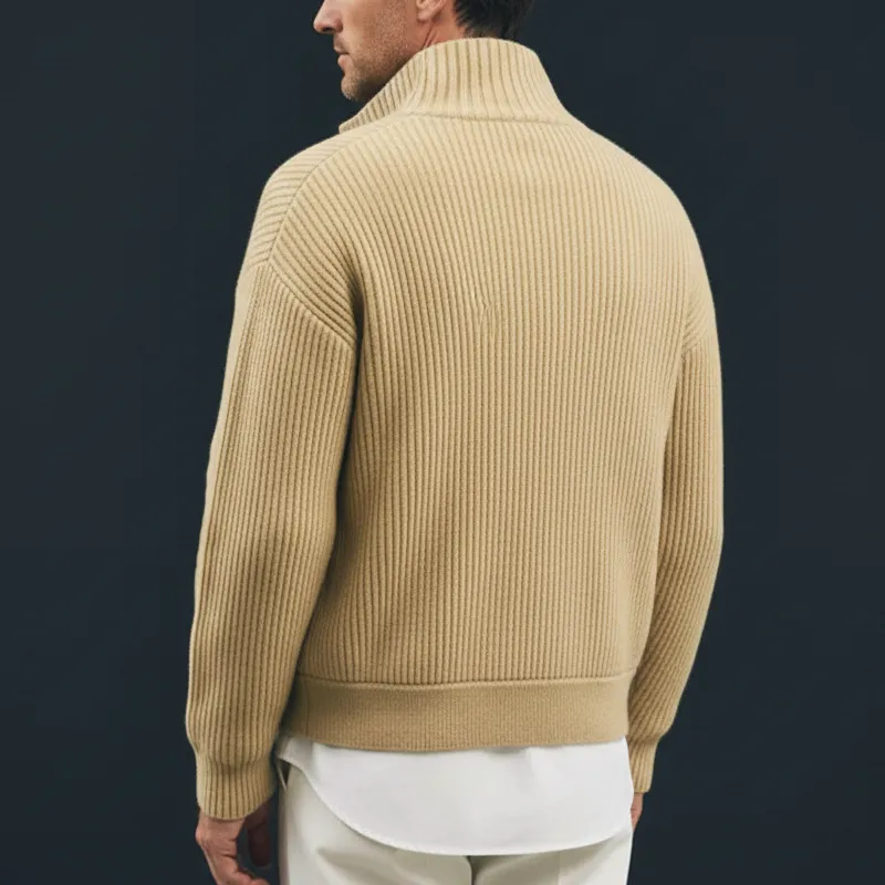 Men's Classic Beige Stand Collar Button Knit Cardigan MTA1736J4U sold by Manly product image thumbnail 4