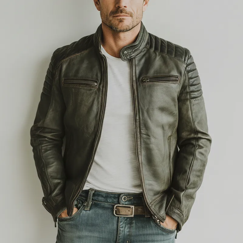 Men's Winter Retro Pattern PU Stitching Faux Leather Jacket MTA2003J3P sold by Manly product image thumbnail 2