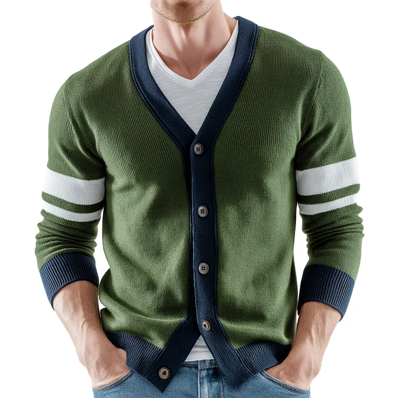 Men's Winter Fashion Contrast Color Cotton Yarn Knitted Thin Cardigan MTA2075J1P sold by Manly