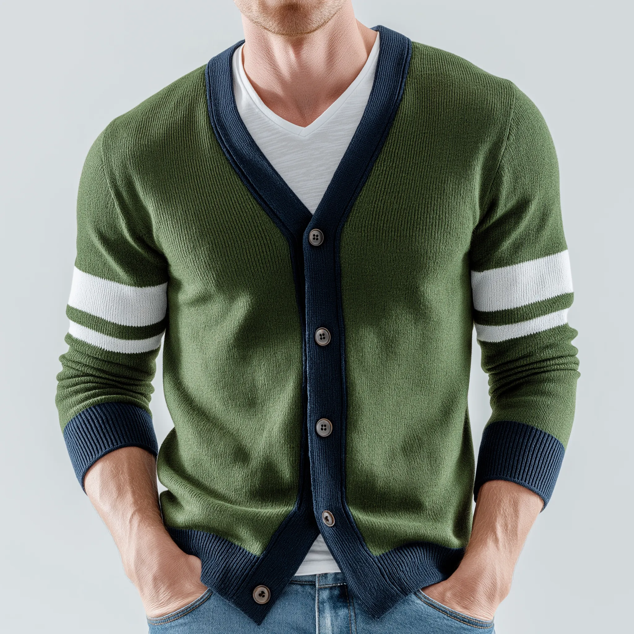 Men's Winter Fashion Contrast Color Cotton Yarn Knitted Thin Cardigan MTA2075J1P sold by Manly product image thumbnail 2