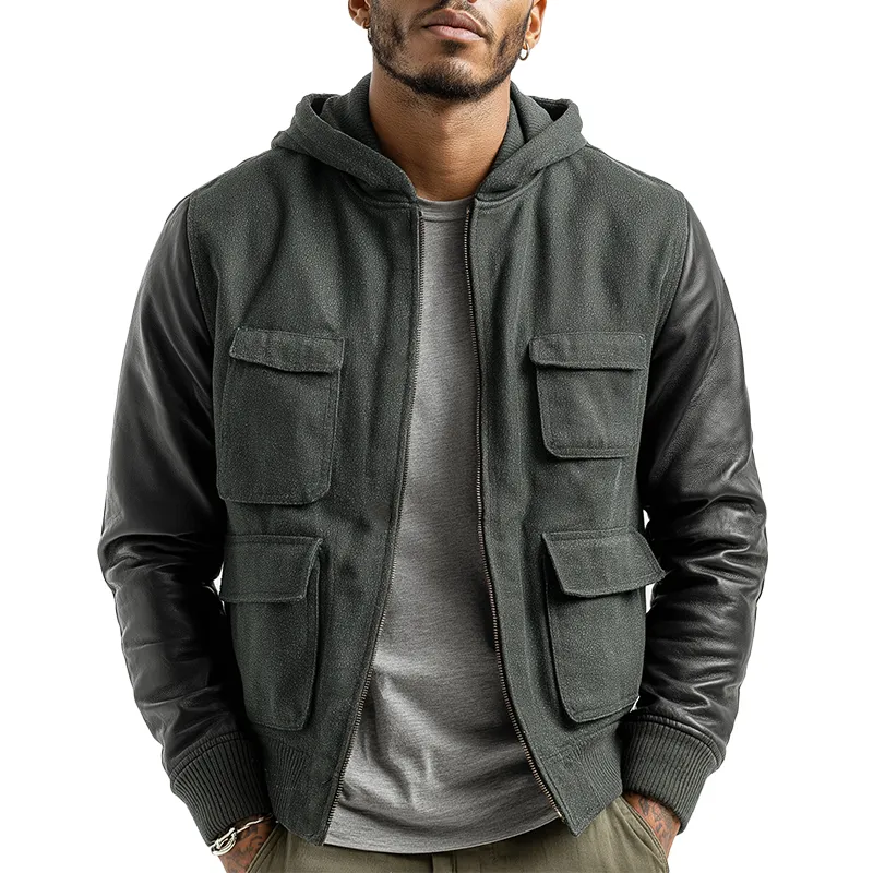 Men's Winter Retro PU Stitching Hooded Faux Leather Jacket MTA2081J6P sold by Manly