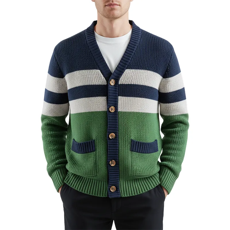 Men's Winter Fashion Contrast Striped Cotton Knitted Cardigan MTA2073J8P sold by Manly
